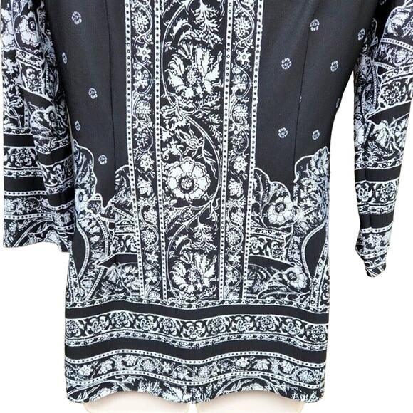 Melissa Paige Blouse Women's Size S Black White Floral Damask Print Career Top - Picture 8 of 9
